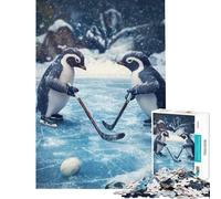 Rompecabezas para Adultos de 1000 Piezas Pingüino Jugando al Hockey Juguete de análisis y lógica difícil y desafiante Decoración de Pared Apto para Mayores de 14 años 38x52cm