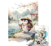 Rompecabezas para Adultos de 1000 Piezas Pingüino Viajero en Paisaje japonés Juego Educativo desafío Juguete Juego práctico antiestrés Regalo Divertido (tamaño 50x75cm)