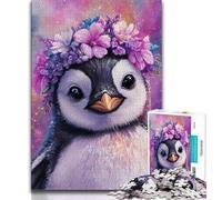 Rompecabezas para Adultos de 1000 Piezas, pingüinos y Flores, Ideal para aliviar el estrés, Toda la Familia, 75x50cm