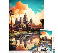 Rompecabezas para Adultos de 1000 Piezas Pintura al óleo de Angkor Wat Juguete para decoración de Pared Obra de Arte Regalo para Juego Educativo Mejora el Amor Entre Parejas tamaño 38x26cm