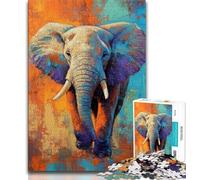 Rompecabezas para Adultos de 1000 Piezas Pintura al óleo de Elefante Rompecabezas para Adolescentes Alivio del estrés Vacaciones en casa Matar el Tiempo decoración del hogar Juguetes de 26x38cm