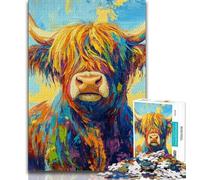 Rompecabezas para Adultos de 1000 Piezas, Pintura al óleo de Ganado de Las Tierras Altas, desafío difícil para aliviar el estrés, interacción Entre Padres e Hijos a Partir de 14 años, 38x26cm