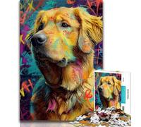 Rompecabezas para Adultos de 1000 Piezas Pintura al óleo de Golden Retriever Rompecabezas para Adolescentes Alivio del estrés Vacaciones en casa Matar el Tiempo Juguetes de decoración del hogar