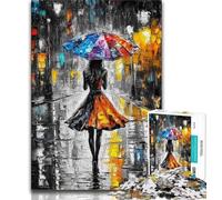 Rompecabezas para Adultos de 1000 Piezas Pintura al óleo de niña con Paraguas Rompecabezas difícil de aliviar el estrés Adecuado para decoración de Escritorio 26x38cm