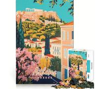 Rompecabezas para Adultos de 1000 Piezas,Pintura de Atenas,Grecia,decoración de Ajuste Limpio,Juego para ejercitar la Mente,Juego para Momentos acogedores,decoración de cumpleaños,Regalo (50x75cm)