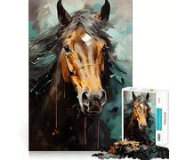 Rompecabezas para Adultos de 1000 Piezas,Pintura de Caballo marrón,Arte de Corte Fino,Juego para estimular la Mente,Juego para Momentos de Tranquilidad, (38x26cm)