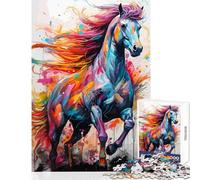 Rompecabezas para Adultos de 1000 Piezas Pintura de Caballos Animales Juguetes antiestrés Regalos de Amigo Invisible Juego práctico Lista de Deseos con Papá Noel tamaño 38x26cm