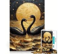 Rompecabezas para Adultos de 1000 Piezas Pintura de cisnes Negros bajo la Luna Dorada,Encaje Perfecto,Regalo para Jugar a concentrarse,para Relajarse,Regalo de cumpleaños 50x75cm