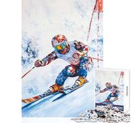 Rompecabezas para Adultos de 1000 Piezas Pintura de Esquiador Alpino Juguetes antiestrés Grandes Regalos y Juguetes Juegos educativos interacción Entre Padres e Hijos tamaño 50x75cm