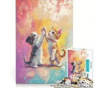 Rompecabezas para Adultos de 1000 Piezas Pintura de Gatitos chocando Las Cinco, Juegos relajantes, Actividades Divertidas en casa, con póster y Hoja de Preguntas a Juego 38x52cm