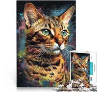 Rompecabezas para Adultos de 1000 Piezas Pintura de Gato de Bengala Madera,para Mayores de 14 años Decoración del hogar con póster y Hoja de Preguntas a Juego。tamaño:50x75cm