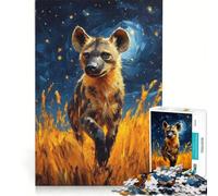 Rompecabezas para Adultos de 1000 Piezas: Pintura de hiena en la Noche, Juegos Divertidos, decoración, Piezas de Formas aleatorias Que encajan Perfectamente 38x52cm