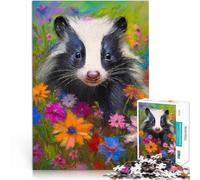 Rompecabezas para Adultos de 1000 Piezas Pintura de Mofeta Entre Flores Juego Educativo Familiar para la decoración del hogar 75x50cm