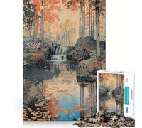 Rompecabezas para Adultos de 1000 Piezas Pintura de Paisaje otoñal con Cascada,Arte de Corte preciso,Juego para ejercitar la Mente,Tiempo de Juego Relajante,Regalo de Arte navideño (38x26cm)