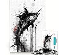 Rompecabezas para Adultos de 1000 Piezas,Pintura de Tinta Black Marlin,Corte Impecable Divertido,ejercita la Mente,Ideal para el Tiempo Libre, exhibir como Arte navideño 50x75cm