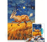 Rompecabezas para Adultos de 1000 Piezas: Pintura de un antílope Corriendo bajo una Noche Estrellada Juego de ingenio, dificultad Alta Toda la Familia 50x75cm
