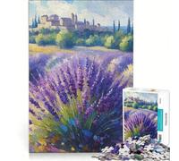 Rompecabezas para Adultos de 1000 Piezas Pintura de un Campo de Lavanda con un Pueblo a lo lejos Juego Educativo Que Mejora la Memoria cumpleaños y Navidad 38x52cm