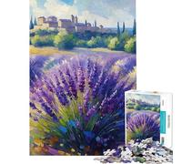 Rompecabezas para Adultos de 1000 Piezas Pintura de un Campo de Lavanda con un Pueblo a lo lejos Rompecabezas Relajante Divertido y con Humor Regalo de cumpleaños (Tamaño 38x26cm)