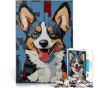 Rompecabezas para Adultos de 1000 Piezas Pintura de un Corgi Sonriente Corte de precisión Actividades Divertidas en casa, Regalos de cumpleaños, Regalos de Viaje, 38x26cm