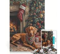 Rompecabezas para Adultos de 1000 Piezas: Pintura de un Perro navideño Junto a la Chimenea, Juegos relajantes, desafío difícil, fortalece el Amor Entre Parejas 38x26cm