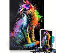 Rompecabezas para Adultos de 1000 Piezas,Pintura Pop Art de Gato,articulaciones Suaves,diversión para Resolver Problemas,Juego Casual,Tiempo Libre,Arte para cumpleaños (38x26cm)