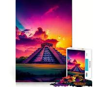 Rompecabezas para Adultos de 1000 Piezas Pirámide de Chichén Itzá al Atardecer Encaja a la perfección Juguete Divertido para Relajarse,Jugar o como Regalo de cumpleaños o para Aficionados (38x26cm)