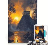 Rompecabezas para Adultos de 1000 Piezas Pirámide Maya al Atardecer Juego práctico difícil y desafiante Toda la Familia 38x52cm