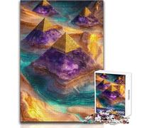 Rompecabezas para Adultos de 1000 Piezas, pirámides abstractas Doradas y moradas, Arte del Aura del Desierto, Juego Educativo Familiar, una Obra de Arte, Regalo para cumpleaños, tamaño 50x75cm