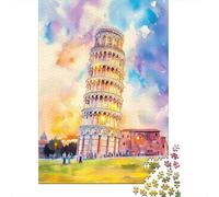 Rompecabezas para Adultos De 1000 Piezas Pisa Tower Watercolor Painting Rompecabezas Práctico Juego Regalo De Cumpleaños Cumpleaños Y Navidad 52x38cm/1000pcs