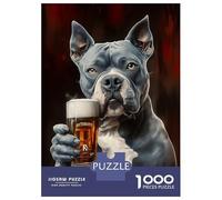 Rompecabezas para Adultos De 1000 Piezas Pitbull Dog Holding Beer Rompecabezas para Adultos Juego Familiar Pero Divertido Y Humorístico Cumpleaños 70x50cm/1000pcs
