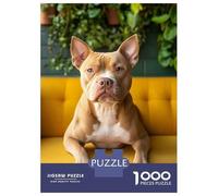 Rompecabezas para Adultos De 1000 Piezas Pitbull Dog Portrait on Yellow Couch Rompecabezas para Adultos Juguete Decoración De Pared Difícil Difícil para Cumpleaños, Navidad 38x26cm/1000pcs