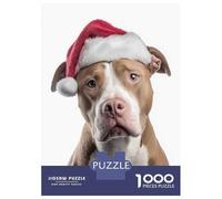 Rompecabezas para Adultos De 1000 Piezas Pitbull Dog with Santa Hat Portrait Rompecabezas para Adultos Juego Práctico Oferta De Regalo De Cumpleaños como Regalos para Toda La Familia 70x50cm/1000pcs