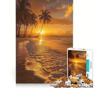Rompecabezas para Adultos de 1000 Piezas Playa al Atardecer Juguete Educativo Divertido y con Humor con póster y Hoja de Preguntas a Juego 50x75cm
