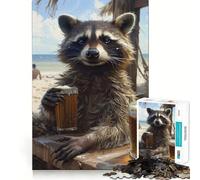 Rompecabezas para Adultos de 1000 Piezas Playa,Cerveza,Mapache,Limpieza,Ajuste,Decoración,Juego de Pensamiento,Diversión,Tiempo Acogedor,Regalo de Cumpleaños,Afición (38x52cm)
