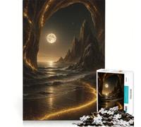 Rompecabezas para Adultos de 1000 Piezas Playa mística Nocturna con luz Dorada Juegos relajantes interacción Entre Padres e Hijos Regalo de cumpleaños Regalos de Viaje 38x52cm