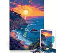 Rompecabezas para Adultos de 1000 Piezas,Playa,Puesta de Sol,Pixel Art,Ajuste, Juego Mental,Regalo,Juego Lento,Regalo de Arte navideño (50x75cm)