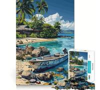 Rompecabezas para Adultos de 1000 Piezas Playa Tropical con Barco y cabaña de Bordes precisos Juguete Creativo para desarrollar la Creatividad Juego para Pasar un rato Agradable Pieza de navideña