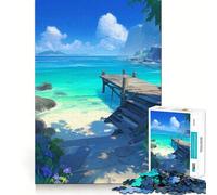 Rompecabezas para Adultos de 1000 Piezas Playa Tropical con Muelle Arte Digital Ensambles Suaves Divertido Juego para concentrarse en la Mente Juego Casual Regalo Ideal para cumpleaños (38x52cm)