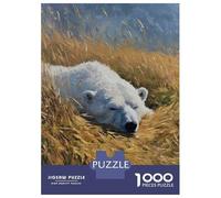 Rompecabezas para Adultos De 1000 Piezas Polar Bear Sleeping in Tall Grass Rompecabezas para Adultos Juegos Familiares Vacaciones En Casa Matar El Tiempo para Cumpleaños, Navidad 38x26cm/1000pcs