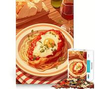 Rompecabezas para Adultos de 1000 Piezas Pollo a la parmesana con Espaguetis y Vino Bordes Finos Juego Divertido para concentrarse y Relajarse Regalo Ideal para cumpleaños (38x26cm)