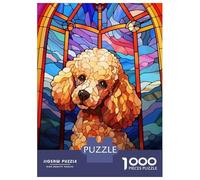 Rompecabezas para Adultos De 1000 Piezas Poodle Dog Stained Glass Rompecabezas para Adultos Juguetes Antiestrés Difícil Difícil Cumpleaños Y Navidad 52x38cm/1000pcs
