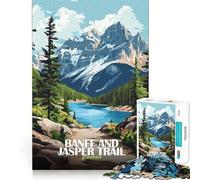 Rompecabezas para Adultos de 1000 Piezas Póster de Banff y Jasper Trail,Canadá Diseño de Corte preciso Divertido Juego Mental Regalo Ideal para Relajarse y divertirse Arte de Pared navideño (50x75cm)