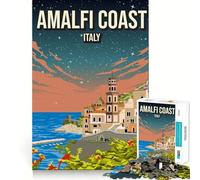 Rompecabezas para Adultos de 1000 Piezas Póster de la Costa Amalfitana,Italia,de Noche Juego de lógica de Ajuste preciso Juguete Divertido y fácil de Usar Arte (38x52cm)