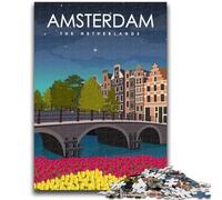 Rompecabezas para Adultos de 1000 Piezas Póster de Viaje de Ámsterdam Ayuda a ejercitar el Cerebro Juguetes adictivos para Cultivar la Paciencia Una Obra de Arte (tamaño 50x70cm)