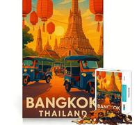 Rompecabezas para Adultos de 1000 Piezas,póster de Viaje de Bangkok,Tailandia,Rompecabezas de lógica de Ajuste preciso,Juego fácil,Arte de Pared navideño (38x52cm)