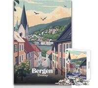 Rompecabezas para Adultos de 1000 Piezas,póster de Viaje de Bergen,Noruega,Juego práctico,decoración Perfecta,Regalo de Amigo Secreto,tamaño 50x75cm