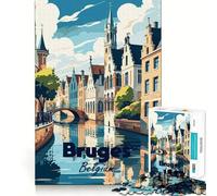 Rompecabezas para Adultos de 1000 Piezas,póster de Viaje de Brujas,Bélgica,Corte Premium,Juguete Inteligente para el Cerebro,diversión sin Preocupaciones, (38x26cm)