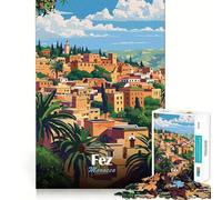 Rompecabezas para Adultos de 1000 Piezas,póster de Viaje de Fez,Marruecos,decoración Ideal,Rompecabezas,Regalo Divertido para el Tiempo Libre,Regalo de cumpleaños o para Aficionados (50x75cm)