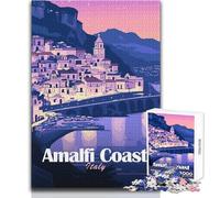 Rompecabezas para Adultos de 1000 Piezas,póster de Viaje de la Costa Amalfitana Italiana,Juego Educativo Familiar,Actividades Familiares,Regalo para cumpleaños,tamaño 38x26cm