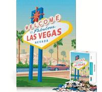 Rompecabezas para Adultos de 1000 Piezas Póster de Viaje de Las Vegas Corte Diversión Inteligente Desafío Divertido Juego Tranquilo Regalo de Arte navideño Divertido (50x75cm)